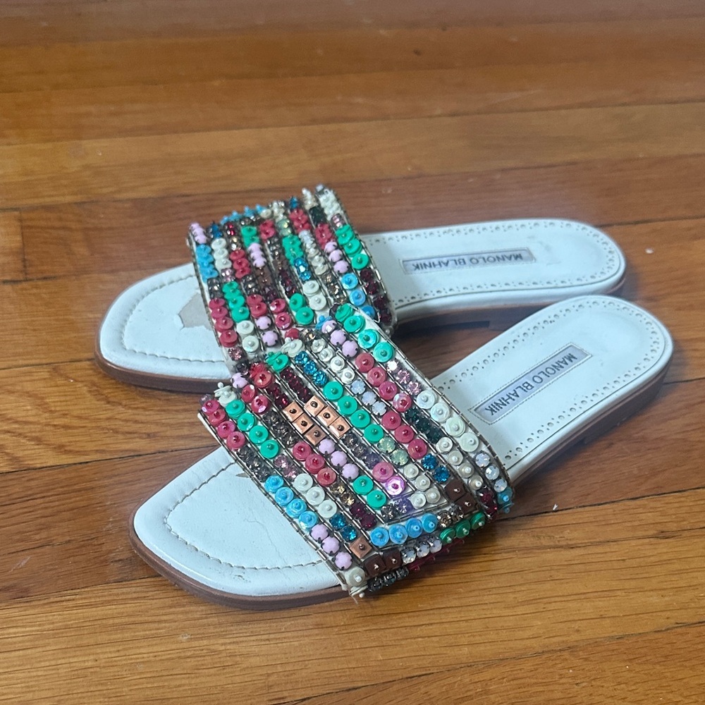 Manolo Blahnik Beaded Multicolor Sandals